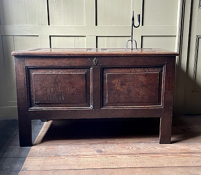 17th century oak panelled chest.